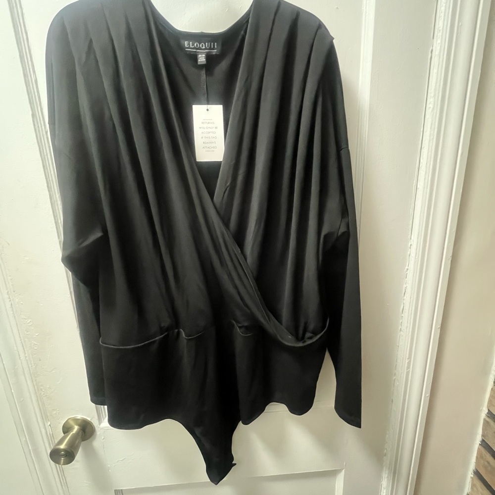Eloquii Black Long Sleeve Wrap Bodysuit
